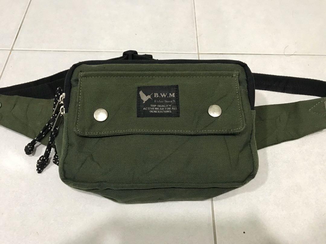 Waist Bag BWM Hijau Army (Free EXR Sling & Tote Jeans), Men's Fashion