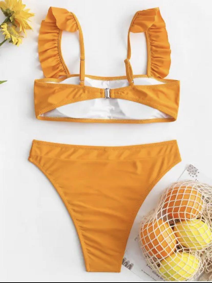 yellow ruffle bathing suit