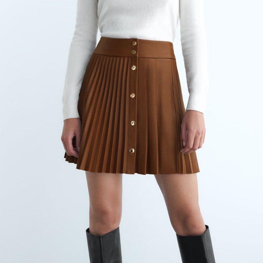 Pleated faux leather mini skirt outlet zara