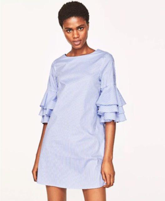ZARA RUFFLE SLEEVES PINATRIPE DRESS Women s Fashion Dresses