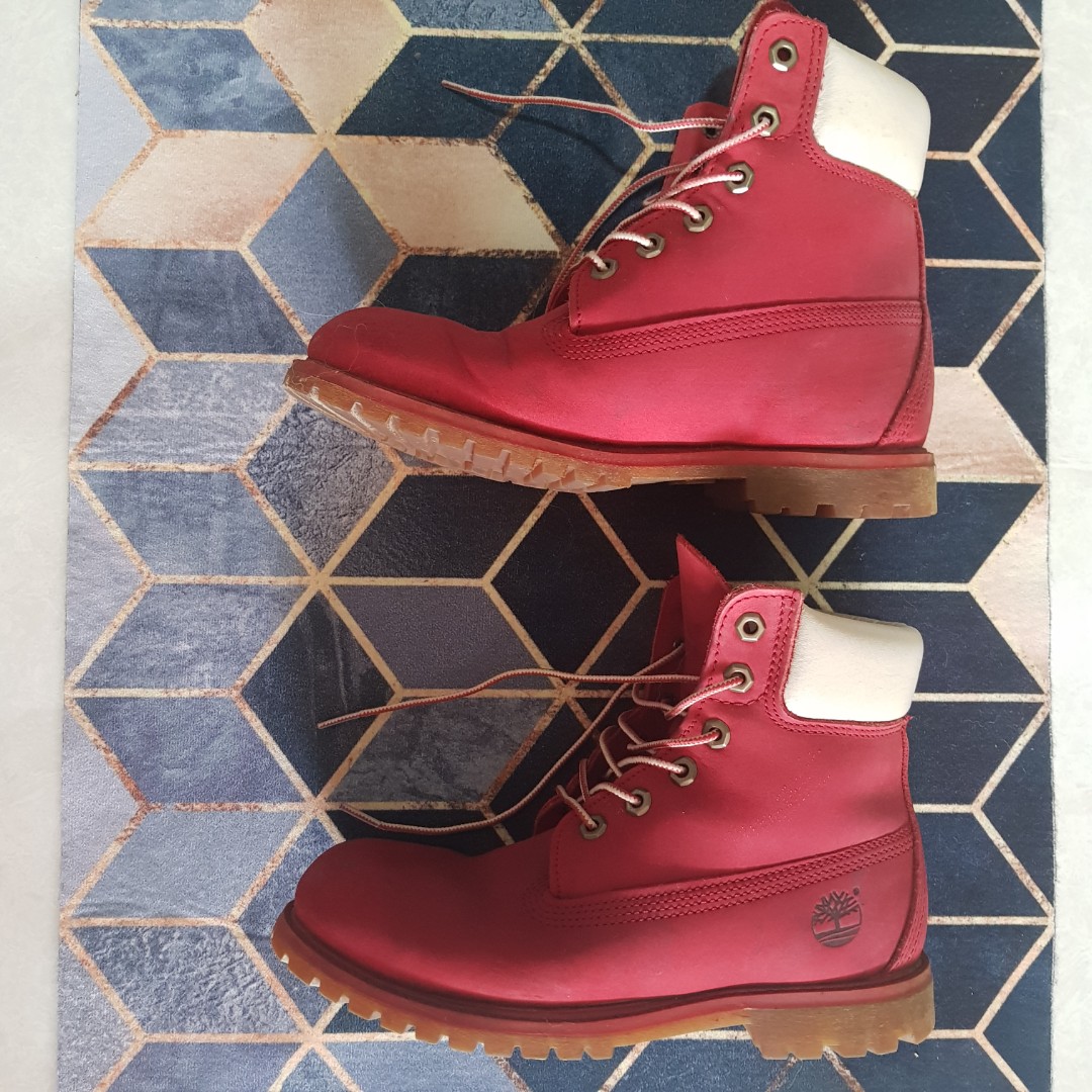 6 inch Timberland Boots Red White Well used Women s