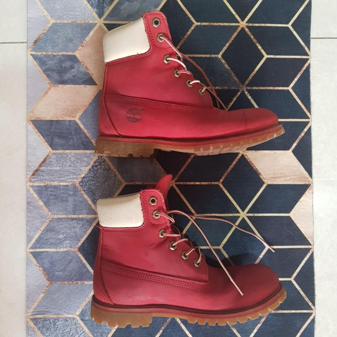 6 inch Timberland Boots Red White Well used Women s Fashion Footwear Boots on Carousell