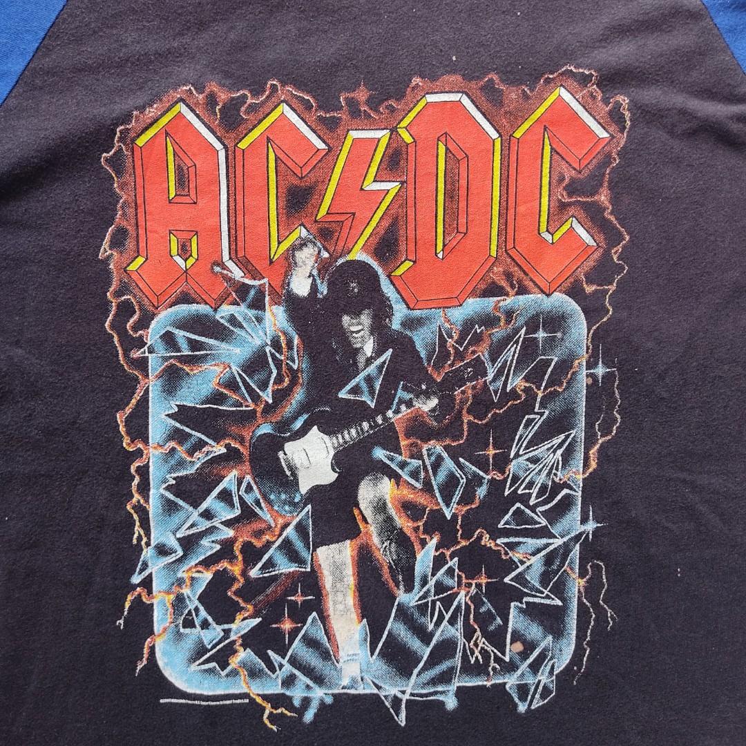 AC DC Vtg Raglan Roundneck T shirt Men s Fashion Tops Sets