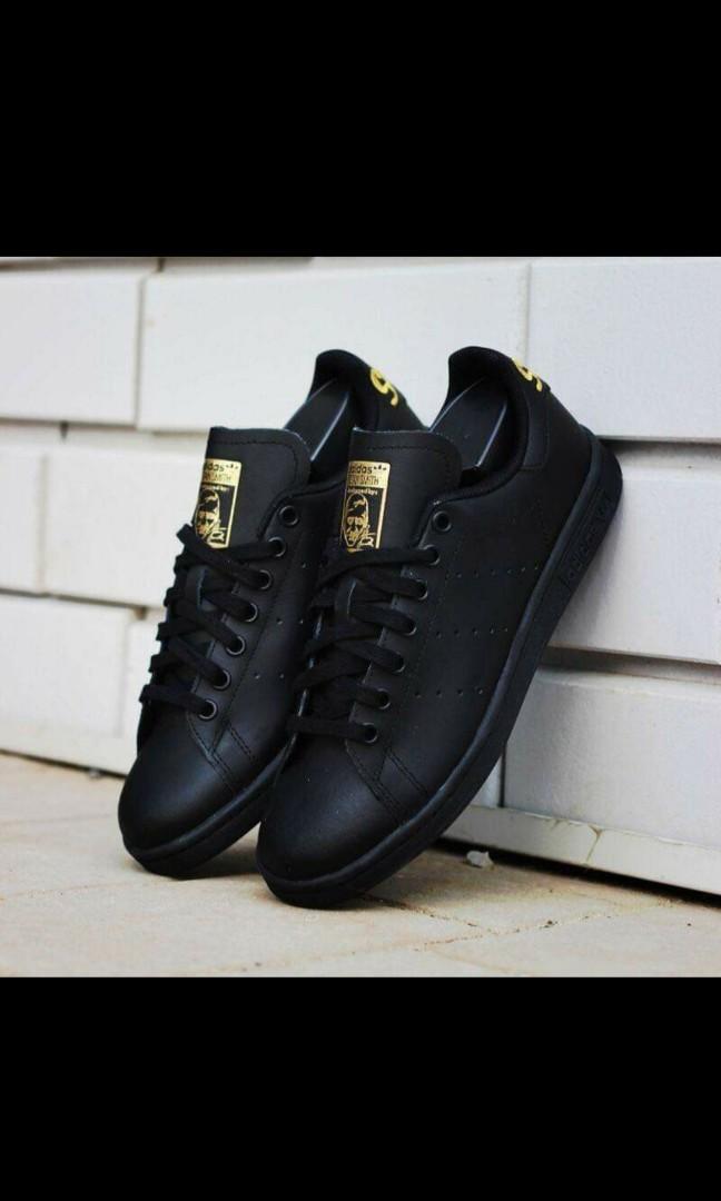 Adidas Stan Smith Cracked Leather Black Gold (Women's)