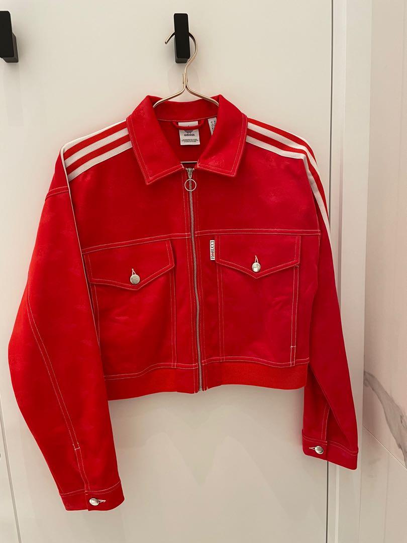 Adidas originals x fiorucci hotsell trefoil denim jacket in red