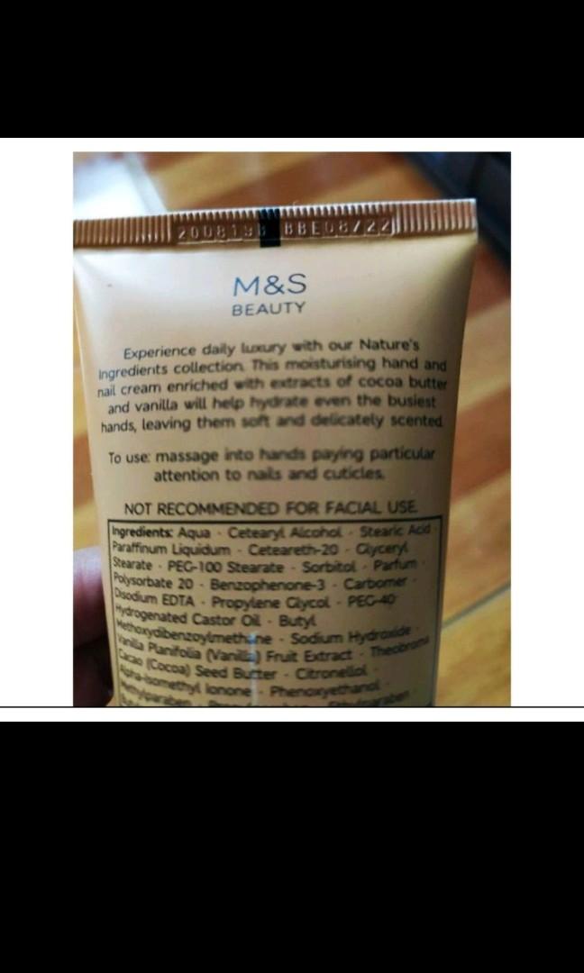 Authentic Marks and Spencer Cocoa butter Hand Cream 100 ml (Category: Body Care) located in Lapu-Lapu City. Submitted by rhyche (Listing ID 1126578982, Image 3). Description: Authentic Marks and Spencer Cocoa butter Hand Cream 100 ml With natural cocoa butter extract, really smells great and make your hand smooth. Personally bought this hand lotion/cream in M&S beauty store in UK so I can assure the buyer it's authenticity and quality.