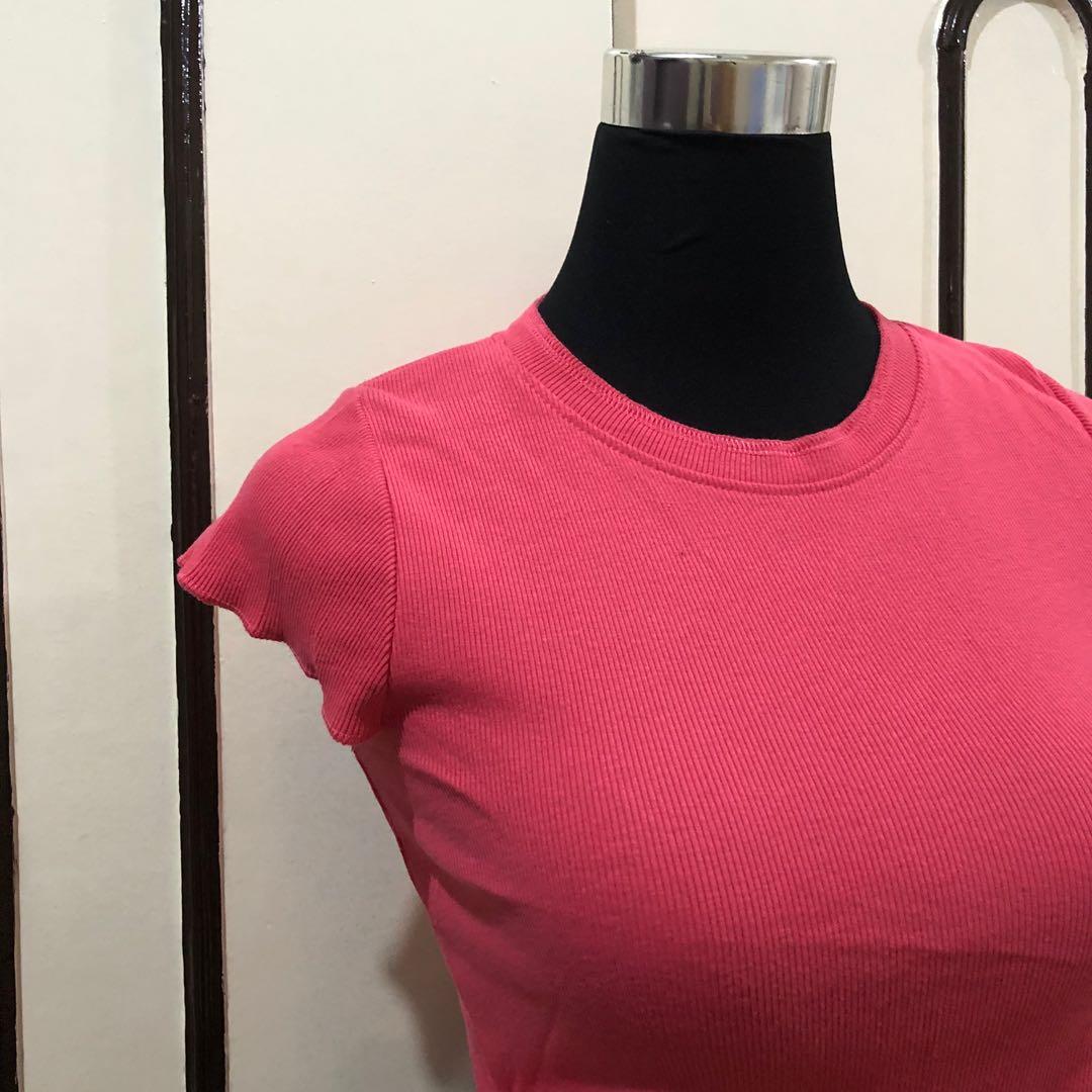 Bershka tee (S) (Category: Shirts) located in Marikina City. Submitted by mpaurf (Listing ID 1126567445, Image 2). Description: Decluttering sale! Selling my personal preloved clothes! 🌸 - pink tee - L on tag but size runs small. fits S/M - used twice only - payment via BDO/GCash - shipping via Lalamove, Grab or J&T - meet-up in Marikina (with handling fee).