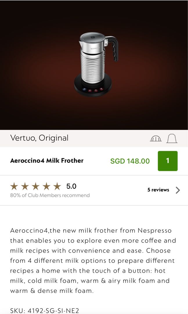 Like New/Unboxed- Nespresso Aeroccino 4 Milk Frother - 4192