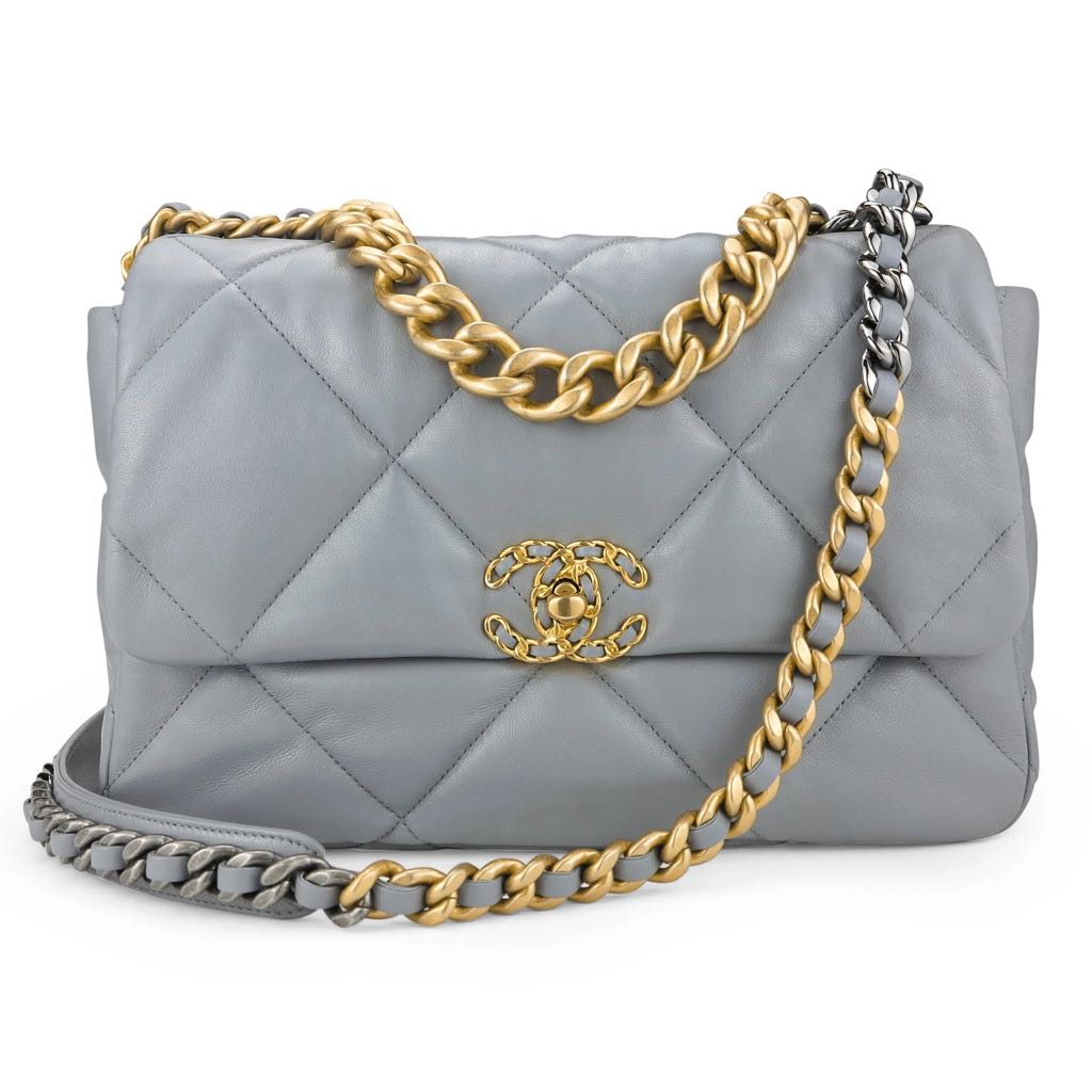Chanel 19 In Grey LAMBSKIN (Medium), Luxury, Bags & Wallets on Carousell