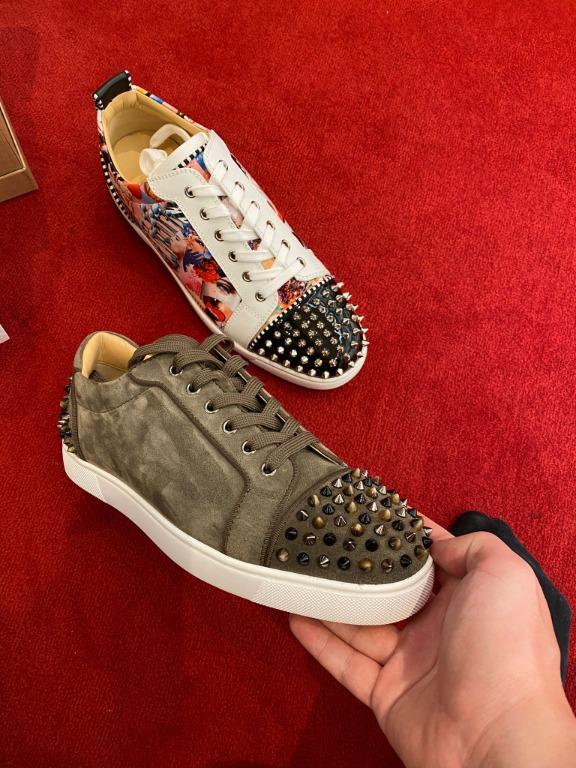 Christian Louboutin Men's Louis Junior Spike-Toe Leather Low-top Sneakers