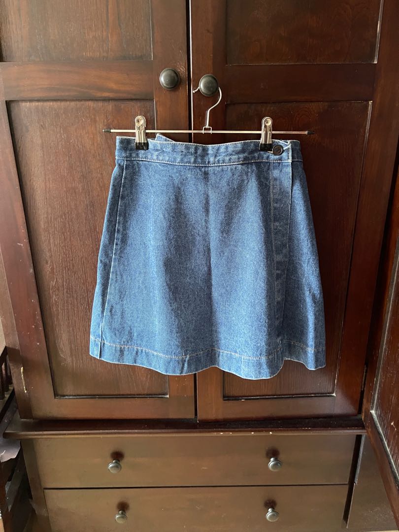 Denim Wrap Skirt Fits S to XL Women s Fashion Bottoms Skirts on Carousell