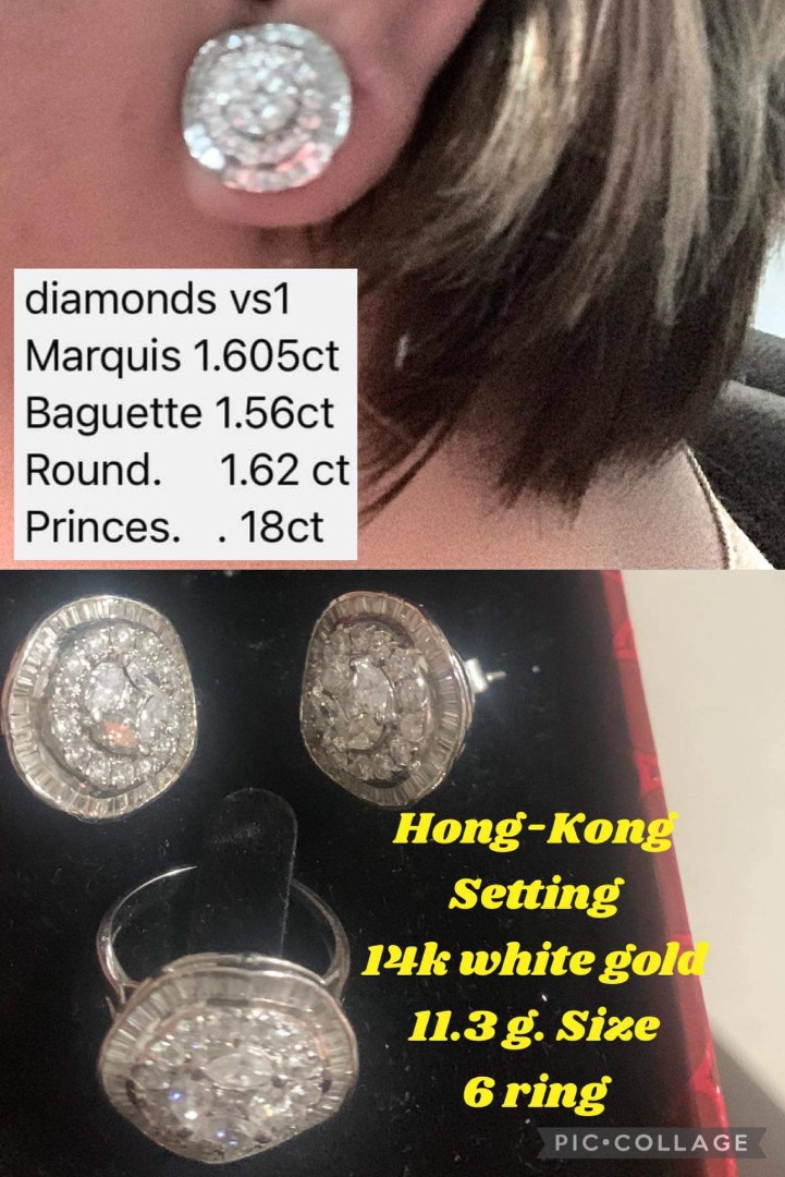 Hong Kong setting diamond eaarings and ring, Women's Fashion, Jewelry