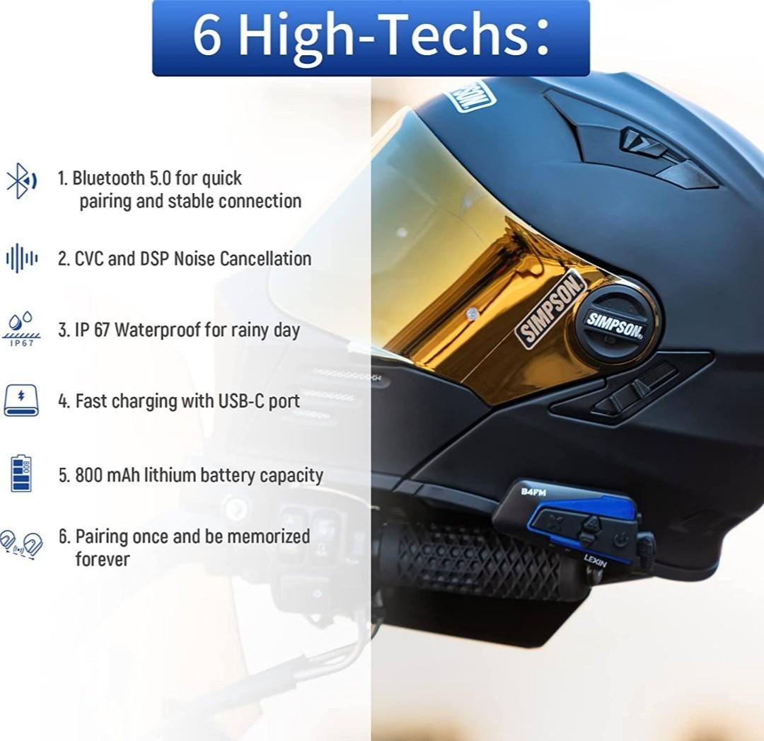 LX-B4FM 4 Way BT Interphone Bluetooth Motorcycle Helmet Intercom, Universal  Wireless Headset, Motorbike Communication System