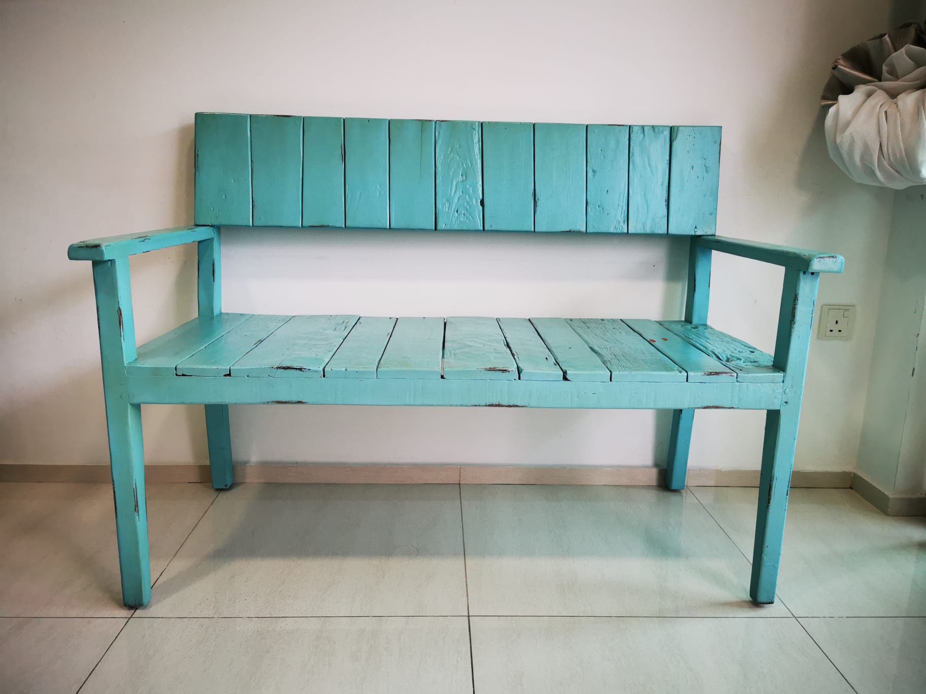 Light outlet blue bench