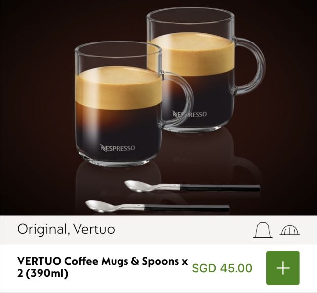 Nespresso Vertuo Coffee Mugs 2x390ml with spoons [2 sets available