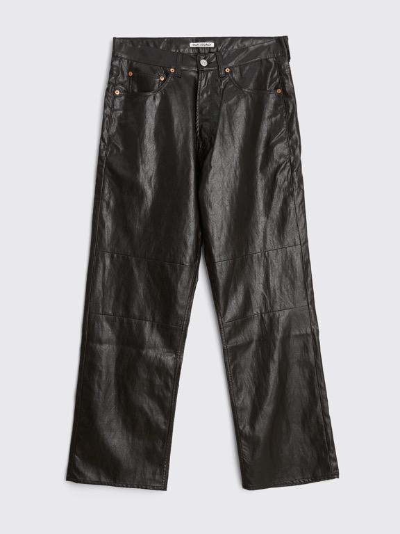 Our Legacy Extended Third Cut Faux Leather Black/Brown, 男裝, 褲 