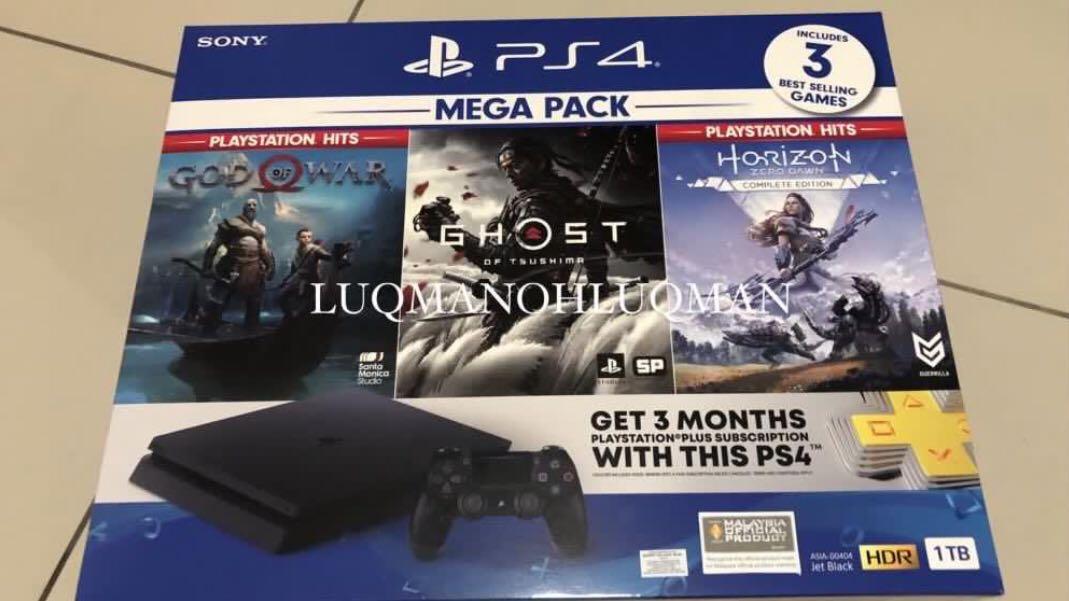 Playstation 4 Mega Pack 1TB God of War Ghost of Tsushima Horizon