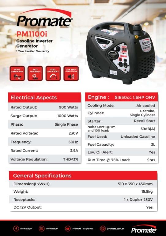 Promate PM1100i Inverter Gasoline Generator, Commercial & Industrial ...