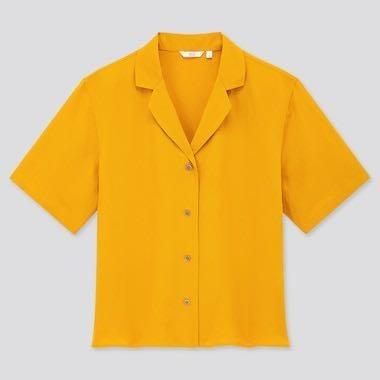 Uniqlo yellow Linen gingham shirt-Uniqlo olive paperbag shorts