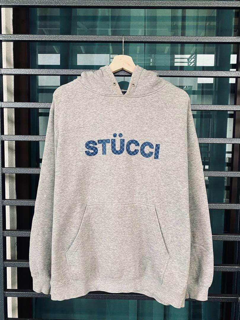 90s Vintage Stussy Monogram gucci Hoodie Sweatshirt size L Gray USA