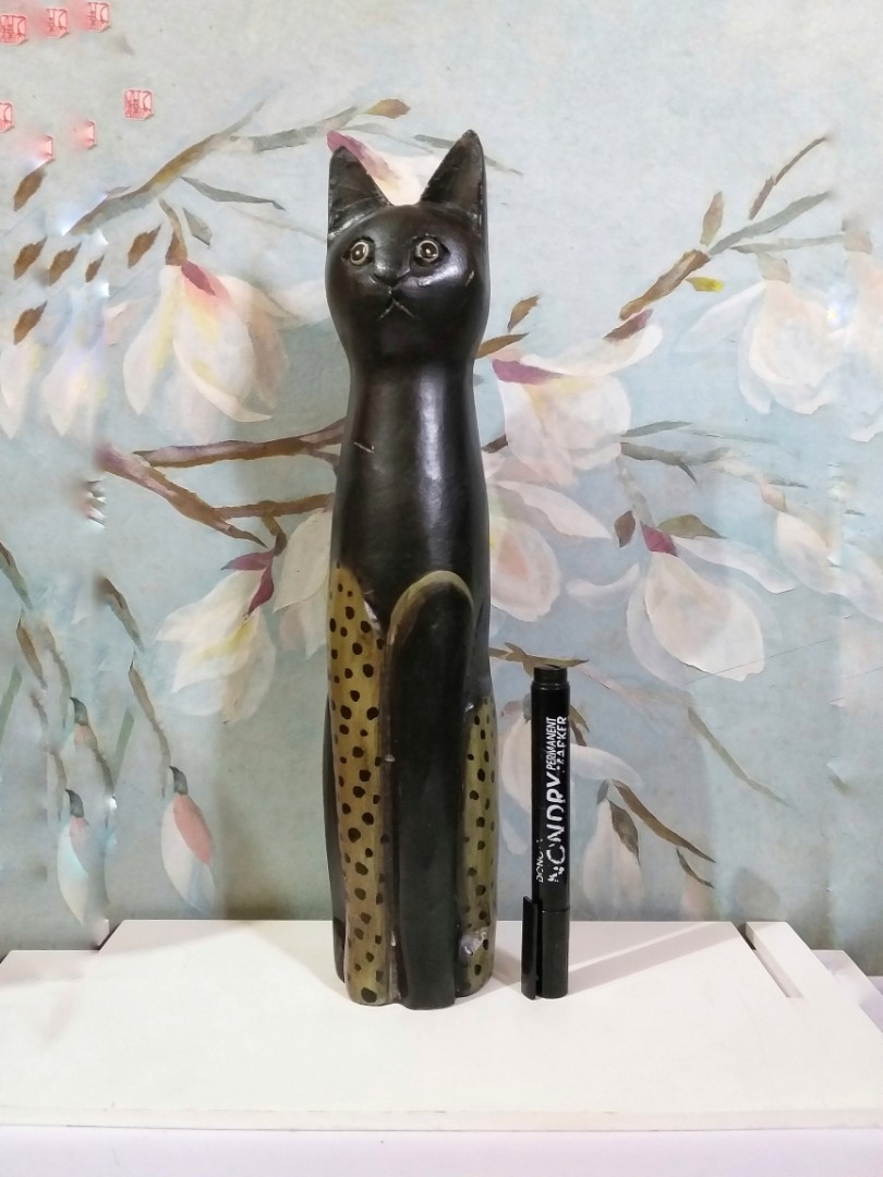 Vintage Wooden Black Cat Display Wood Cat Display Long 13.5 inches tall ...