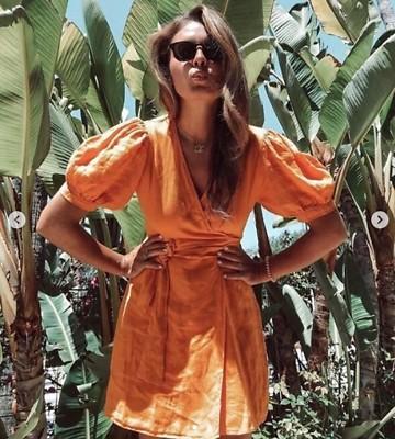 Zara orange linen dress sales