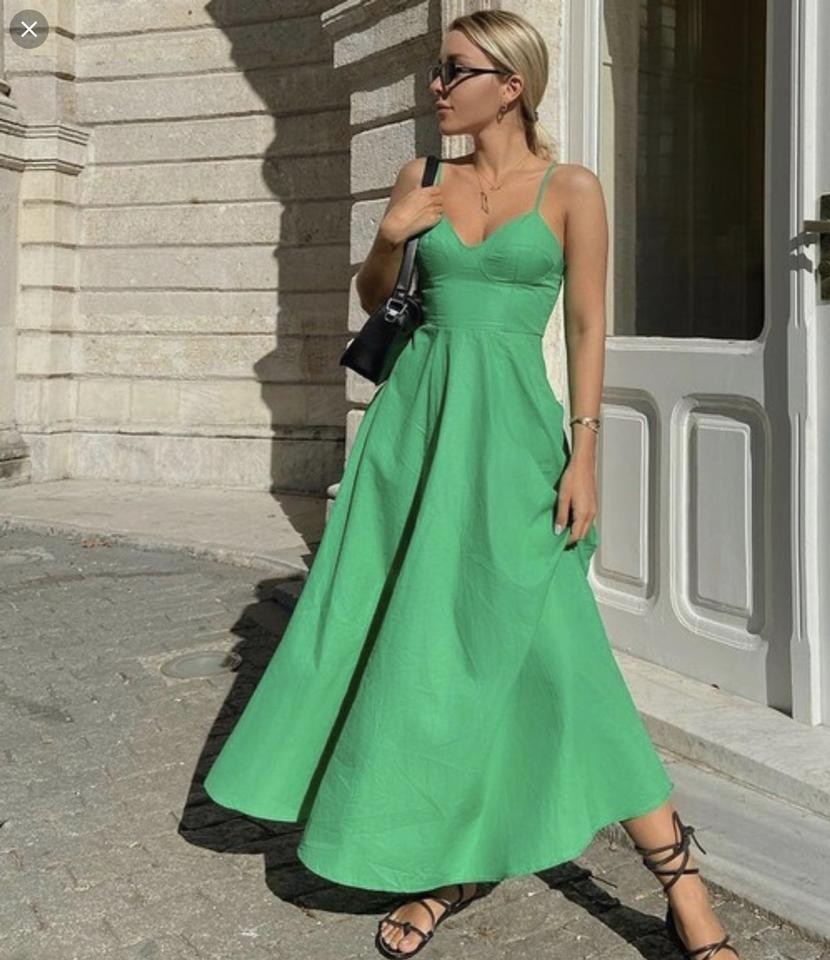 ZARA Spring Green Bustier Maxi Dress Women s Fashion Dresses