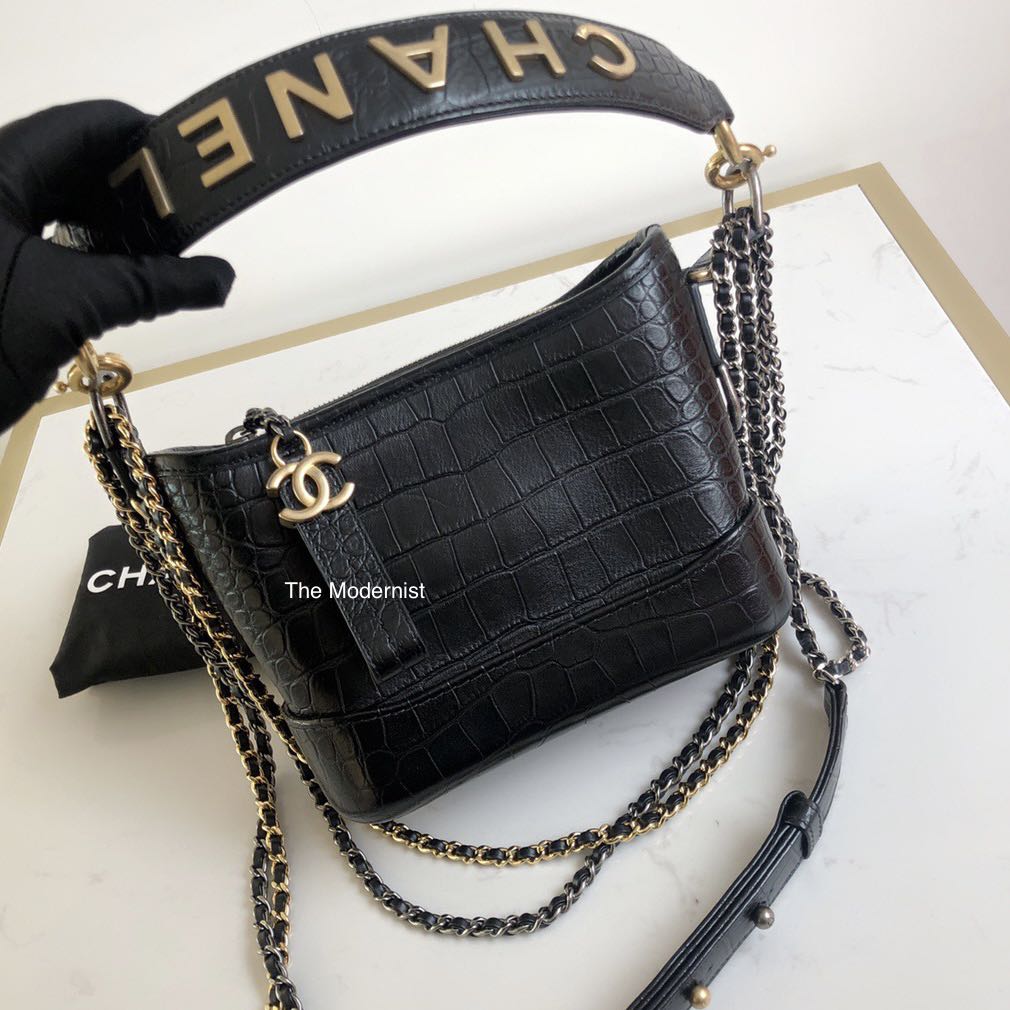Authentic Chanel Croc Embossed Leather Small Gabrielle Hobo Bag with Logo  Strap, Luxury, Bags & Wallets on Carousell