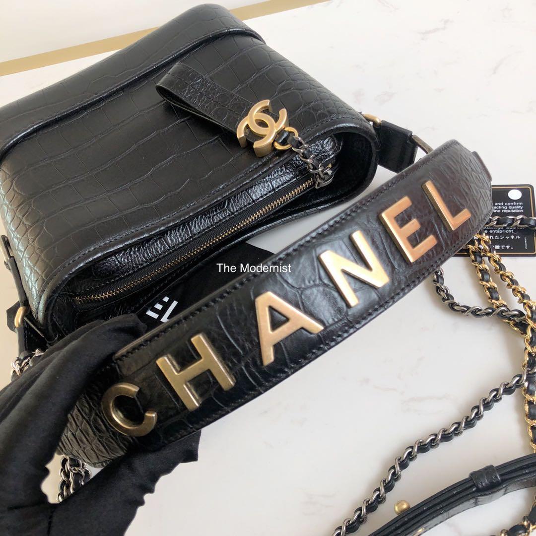 Authentic Chanel Croc Embossed Leather Small Gabrielle Hobo Bag with Logo  Strap