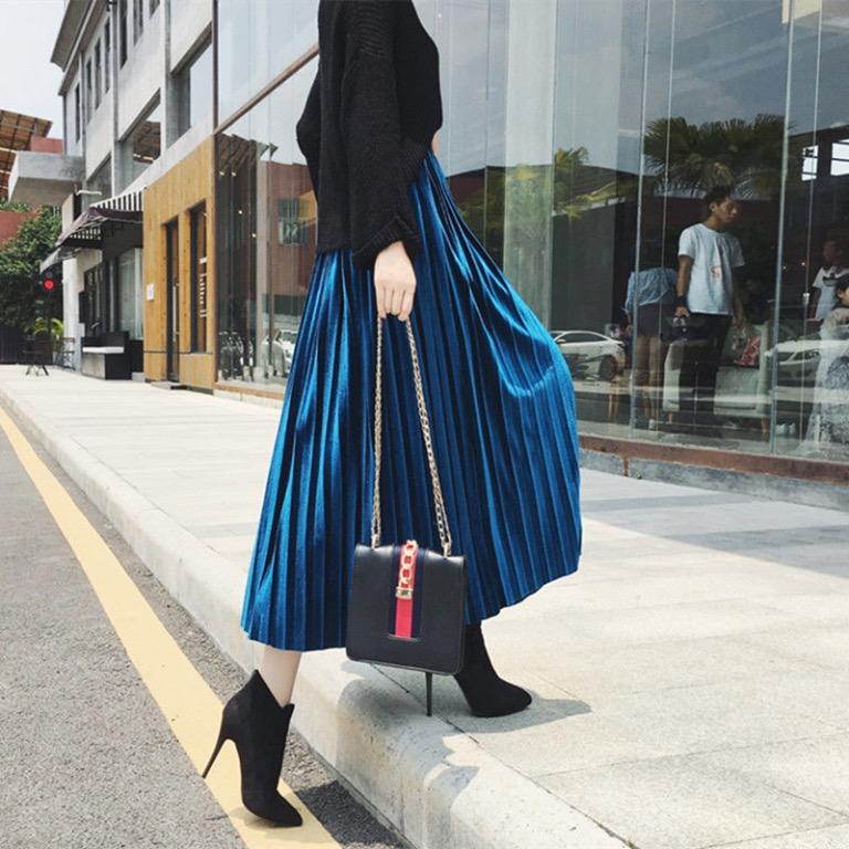 Blue velvet skirt hot sale