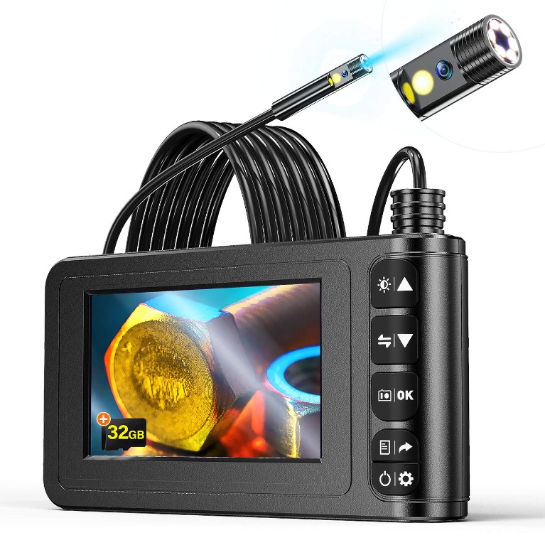 11.5 FT 4.3inch LCD Screen with 5.5mm Borescope 1080P HD Micro Inspection Camera Semi Rigid Cable for Auto Engine Inspect DESKOP Industrial Endoscope 