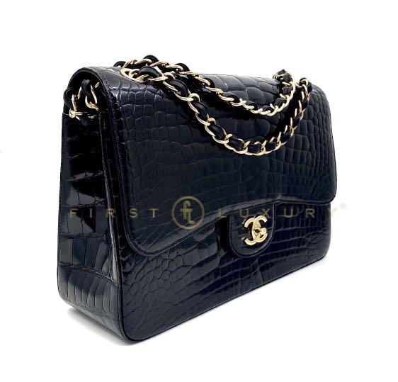 Chanel 12A Black Alligator Classic Double Flap Jumbo Gold Hardware –  Mightychic