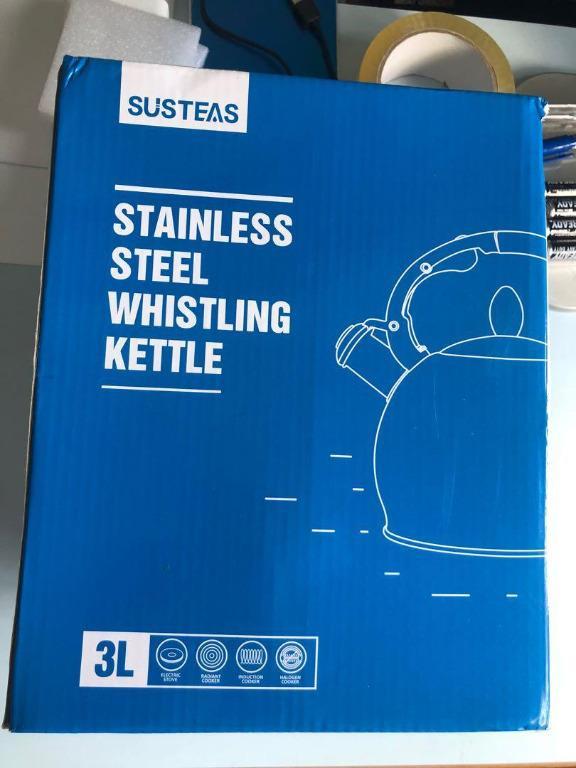 SUSTEAS Stove Top Whistling Tea Kettle-Surgical Stainless Steel Teakettle  Teapot with Cool Touch Ergonomic Handle,1 Free Silicone Pinch Mitt