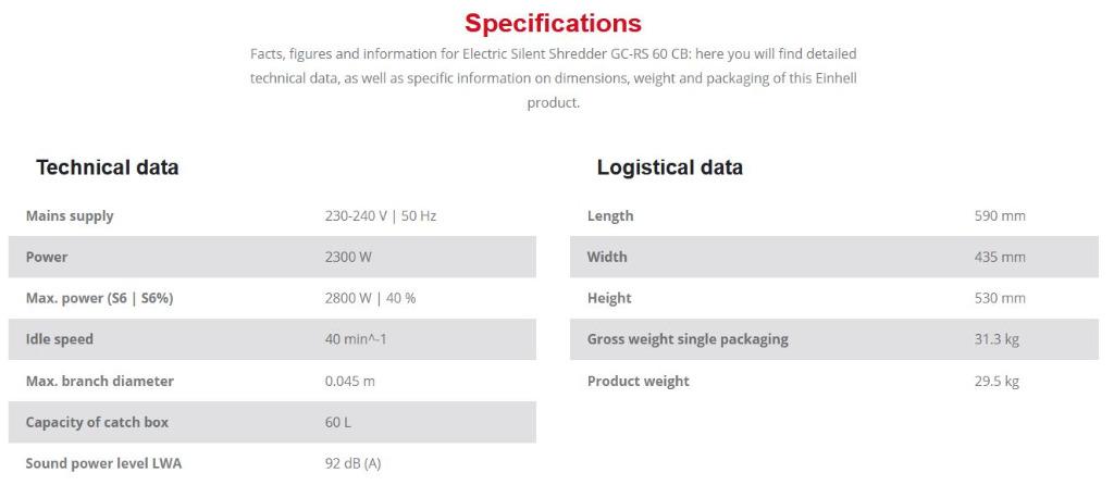 EINHELL ELECTRIC SILENT SHREDDER 230V64884980770563112