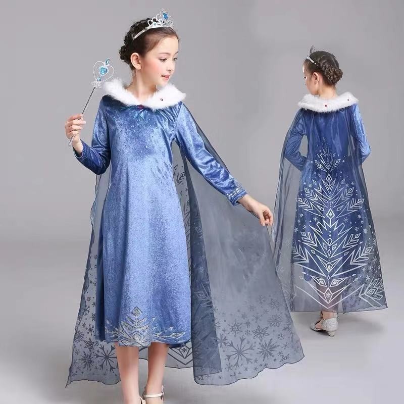 Frozen 2 Elsa Long sleeved dress with Cape size 120 to 140 ready