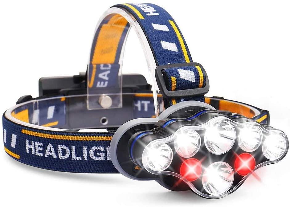 2500 Lumen Xtreme Bright,Zoomable 4-Mode Waterproof Head Lamp for Adults,Hardhat,Support AAA Battery,Li-ion Battery Included LED Headlamp Flashlight,COSOOS Rechargeable Headlamp with Red Safety Light