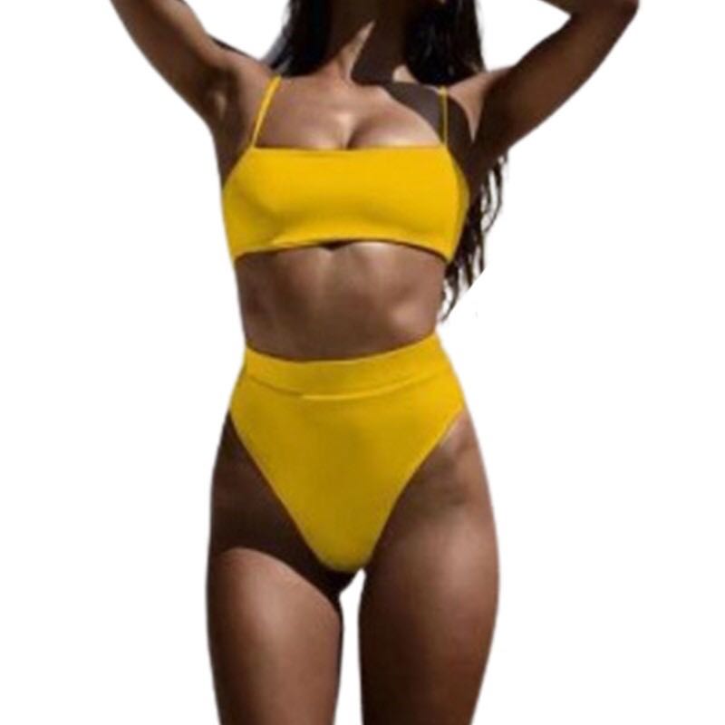 High waisted two piece swimsuit yellow