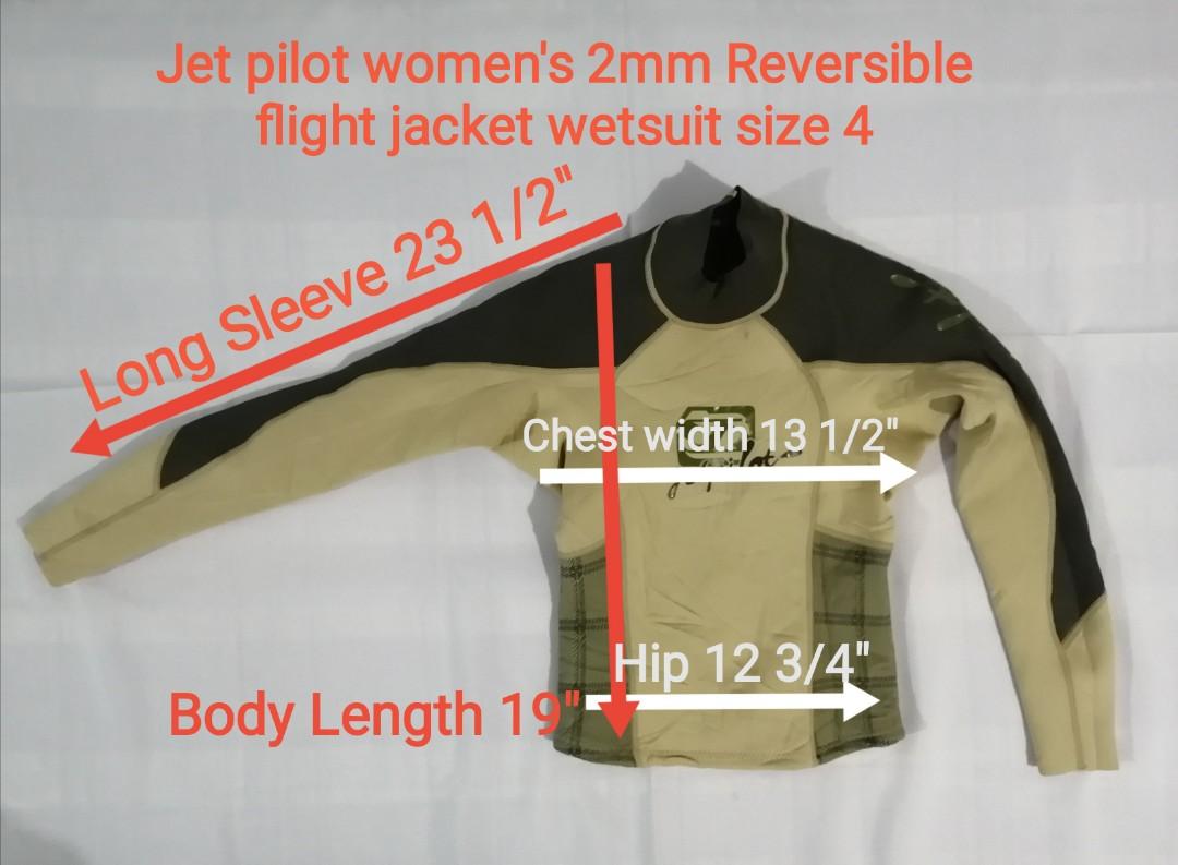 Jet Pilot Women's 2mm Reversible flight jacket wetsuit size 4 (Category: Bikinis & Swimsuits) located in Cebu City. Submitted by piyok69 (Listing ID 1123210652, Image 2). Description: P 1,650.00 Good condition Jet Pilot Women's 2mm Reversible flight jacket wetsuit Size 4 Cw 13 1/2" WL 12 3/4" BL 19" Ls 23 1/2".