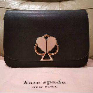 INSTOCK RARE Kate Spade Nicola Faux Fur Twistlock Chain Wallet Crossbody  Slingbag Detachable Pouch Clutch Black Heart