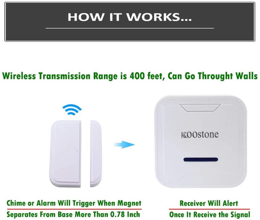 Koostone Wireless Door Entry Sensor Alarm Chime, Door Open