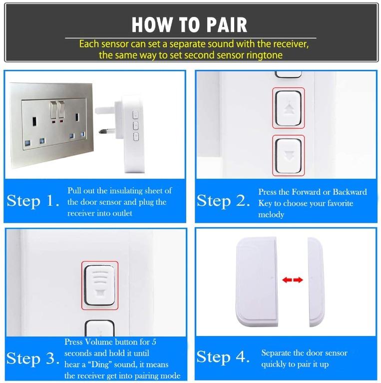 Koostone Wireless Magnetic Door Entry Sensor Alarm Chime, Door Open ...