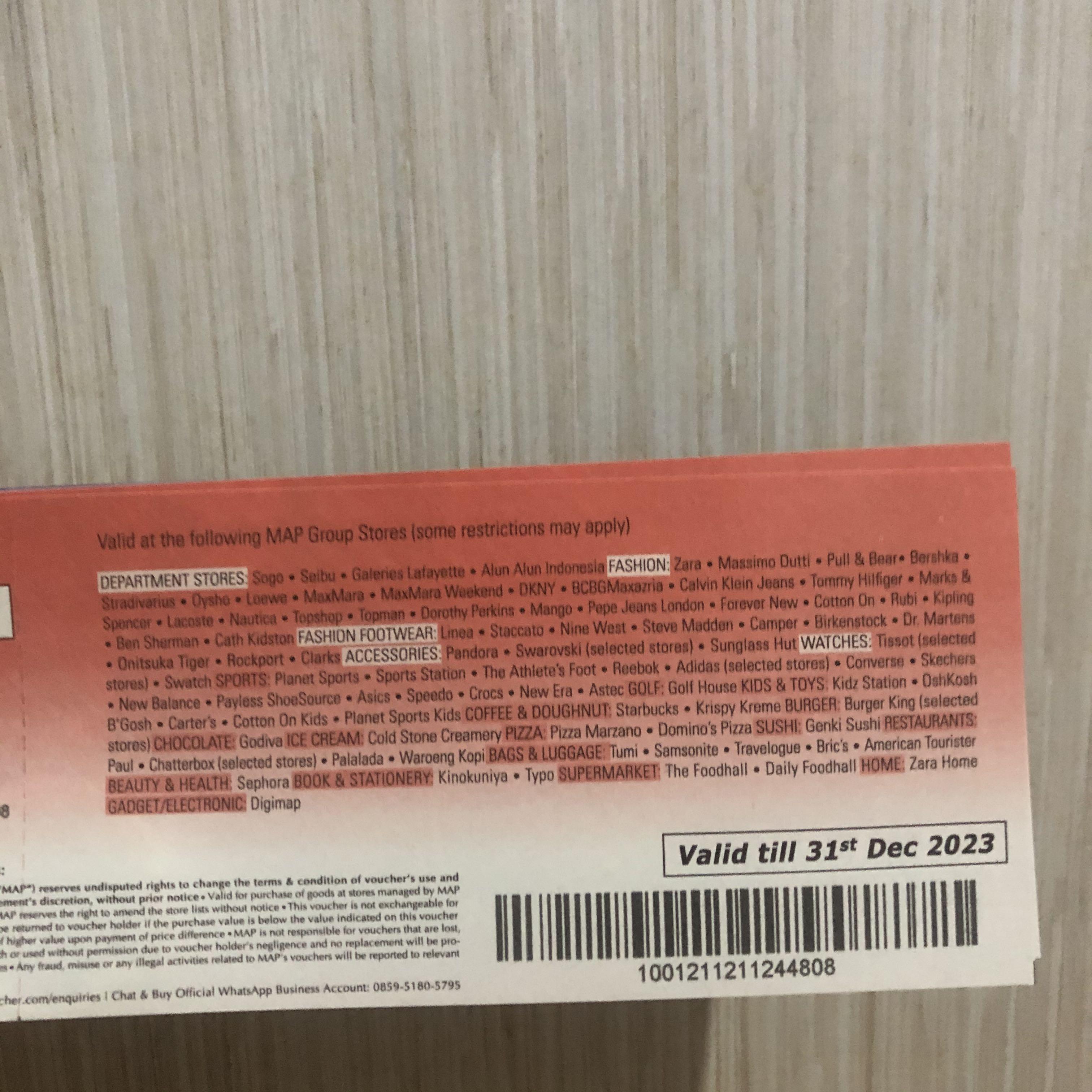 MAP GIFT VOUCHER total 400rb ZARA, Massimo Dutti, Pull&bear, berskha, Stradivarius, dll, Tiket