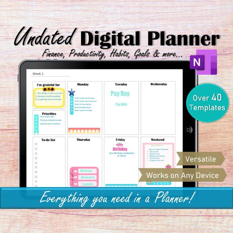 OneNote Undated Digital Planner, Digital Life Planner Ipad Pro Planner