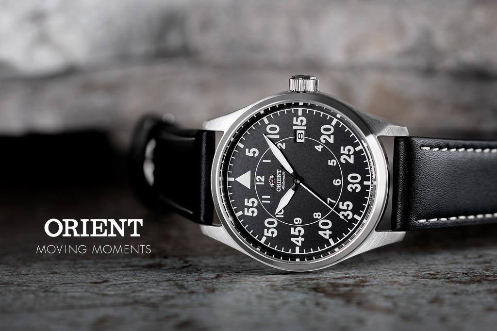 Orient Flight RA-AC0H03B10B Black Automatic Self-Winding Leather Analog ...
