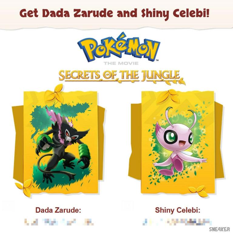 Pokemon Dada Zarude & Shiny Celebi Codes for Pokemon Sword/Shield, Video  Gaming, Video Game Consoles, Nintendo on Carousell