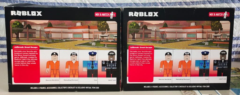 ROBLOX JAILBREAK GREAT ESCAPE (Category: Action & Battle Toys) located in Valenzuela. Submitted by francissilva5667 (Listing ID 1123305264, Image 3). Description: original Roblox toy with Virtual code Relive your favorite Roblox adventures or create your own with this unique playset, featuring four iconic characters and loads of accessories . Mix and match parts to build your own unique Roblox character and deck out your figures with the included