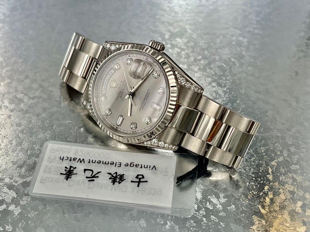 【値下げ】 Date Day Rolex WG 銠金屬面．水泡石．白金圈鑽石髀．18K 118339 絵画/タペストリー