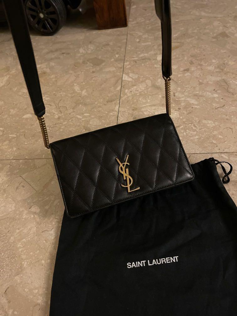 RRP 3690 Authentic YSL Yves Saint Laurent Monogramme Angie Gold Chain 2 Way Crossbody Strap Shoulder Sling Bag Clutch Bag in Diamond Quilted