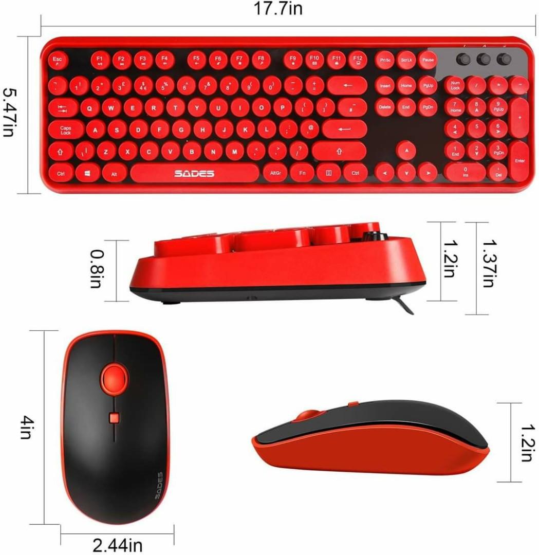 SADES V2020 Wireless Keyboard and Mouse Combo,Red Wireless Keyboard