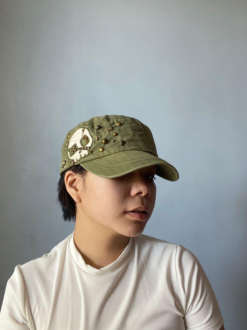 skull army hat Y2K, COTTAGECORE, FAIRYCORE, VINTAGE, GOTHIC, LOLITA